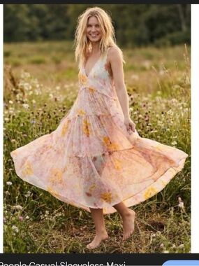 Free People Pastel Pink & Yellow Floral Maxi Skirt